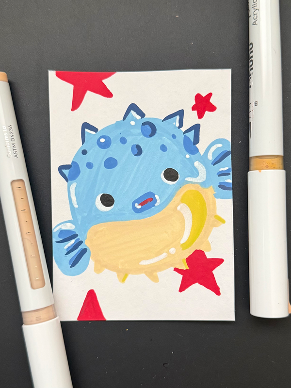 pufferfish star aceo art card