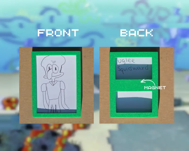 Uglee Squidward w/ 3D PRINTED MAGNETIC FRAME aceo art card