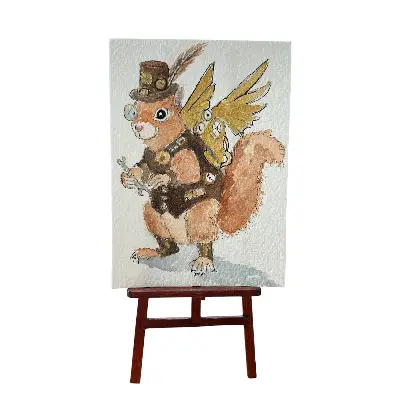 Steampunk Squirrel aceo art card thumbnail 1