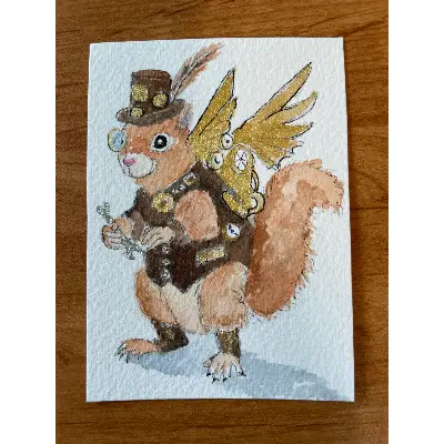 Steampunk Squirrel aceo art card thumbnail 2