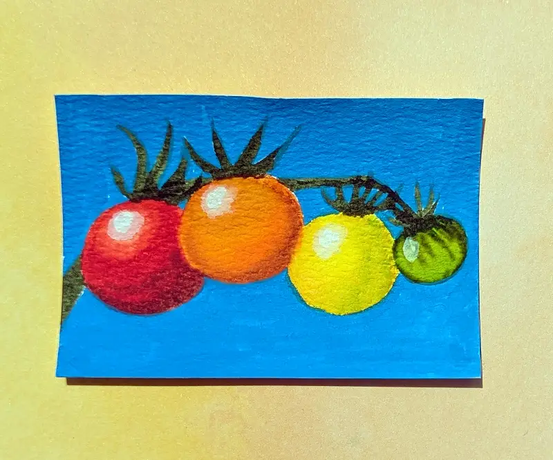 Rainbow Tomatoes aceo art card