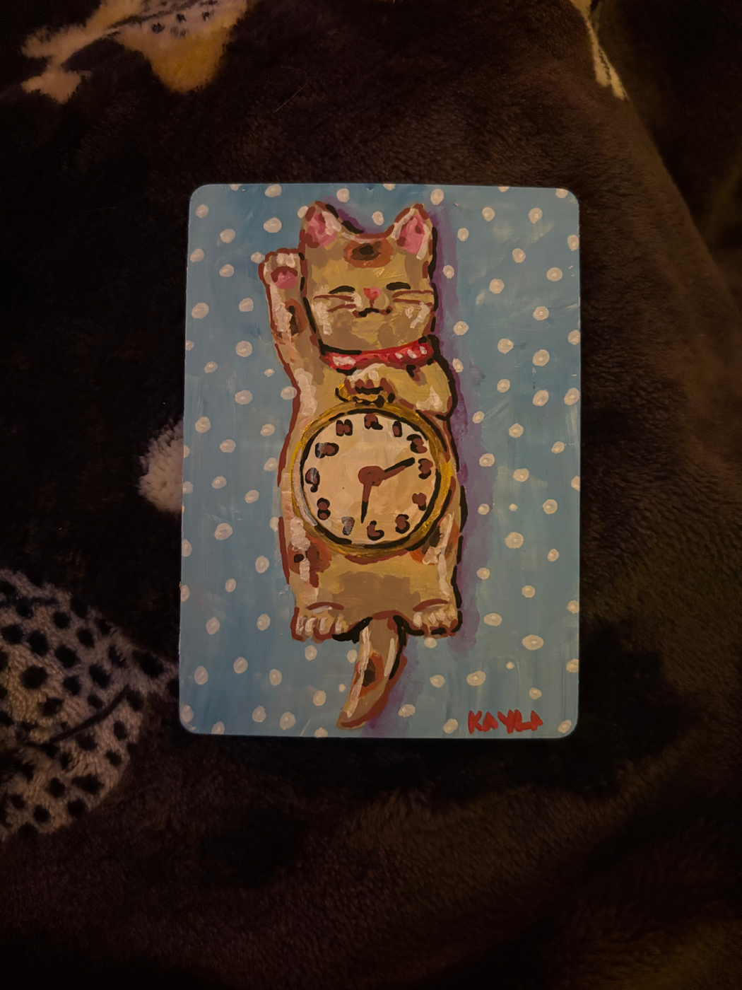Cat Clock aceo art card
