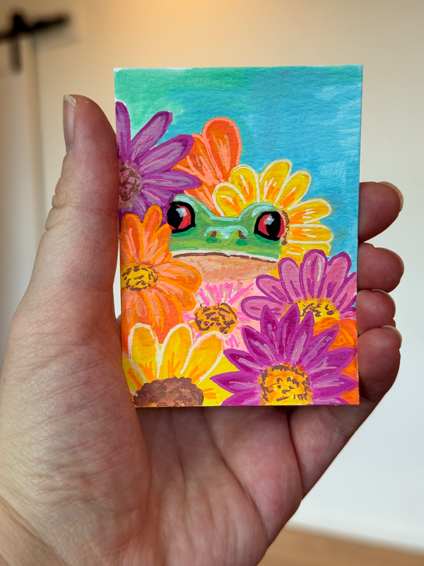 Shy guy, the frog aceo art card