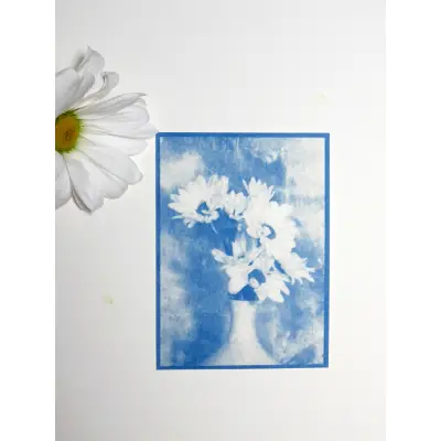 Daisies in a Vase Cyanotype Blueprint original art aceo aceo art card thumbnail 2
