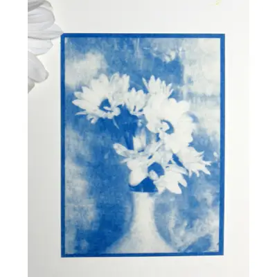 Daisies in a Vase Cyanotype Blueprint original art aceo aceo art card thumbnail 1