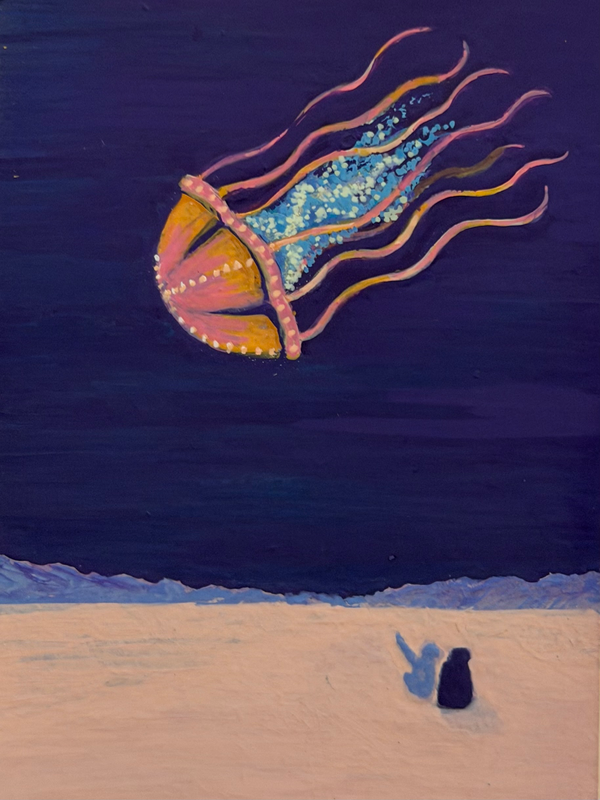 a lonely jellyfish aceo art card