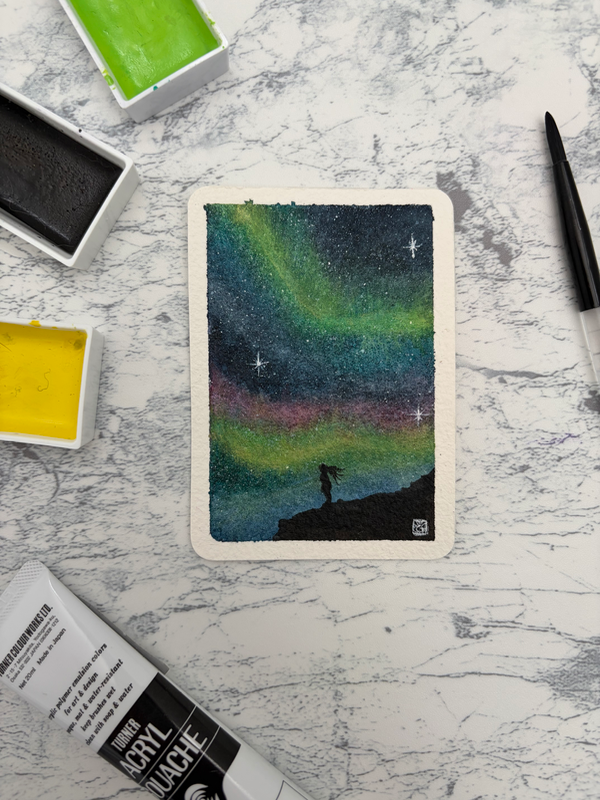 Northern lights, Aurora borealis night skys aceo art card