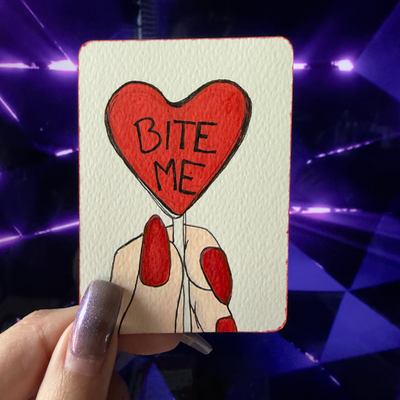 BITE ME CANDY - Delicious Sucker Lollipop - Acrylic Nails - RED aceo art card thumbnail 1