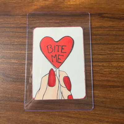 BITE ME CANDY - Delicious Sucker Lollipop - Acrylic Nails - RED aceo art card thumbnail 2
