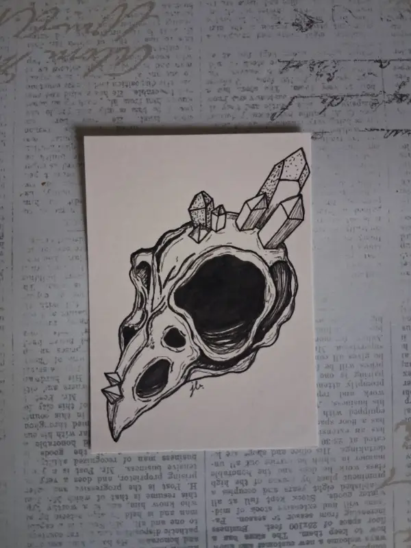Crystal Raven Skull aceo art card