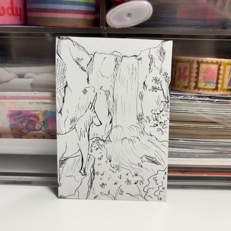 Unicorn at the waterfall - Series Unicorn 6/6 aceo art card