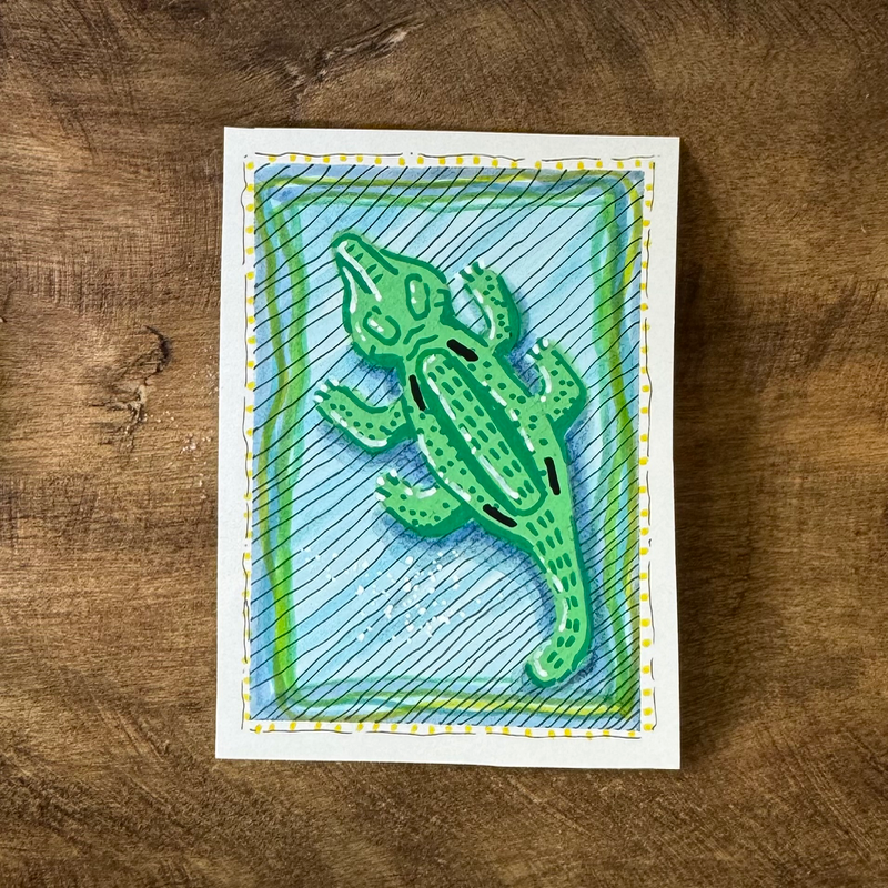 Alligator Pool Float aceo art card