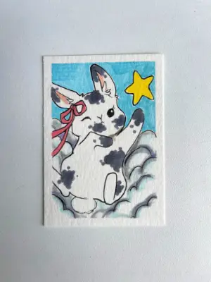 Bunny on a Cloud aceo art card thumbnail 2