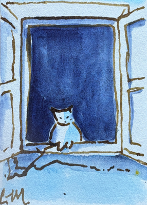 Cat at the window aceo art card thumbnail 1