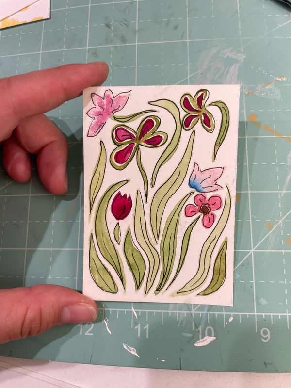 Whimsical Floral Cluster aceo art card