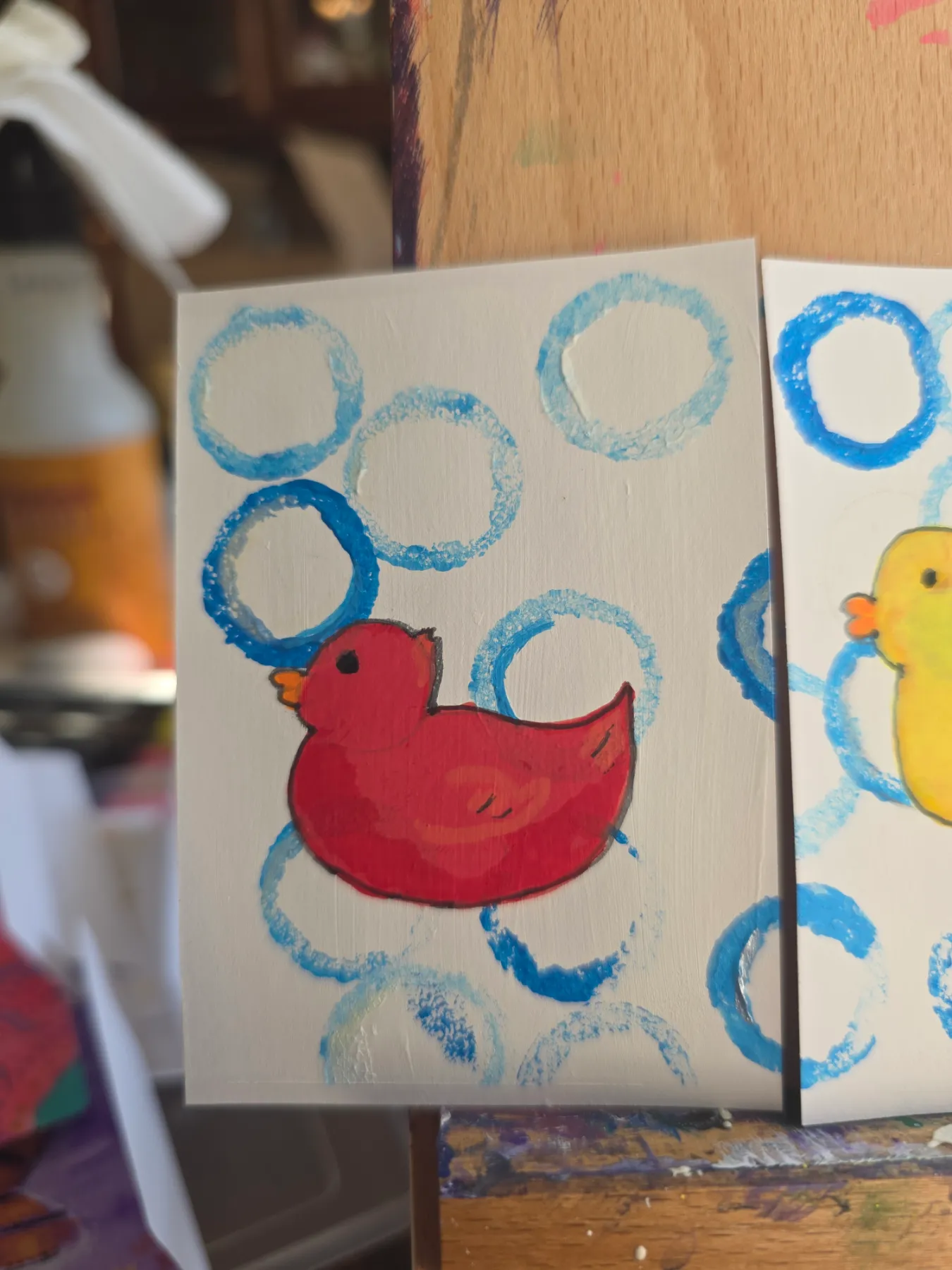 Bubble Ducky Red aceo art card