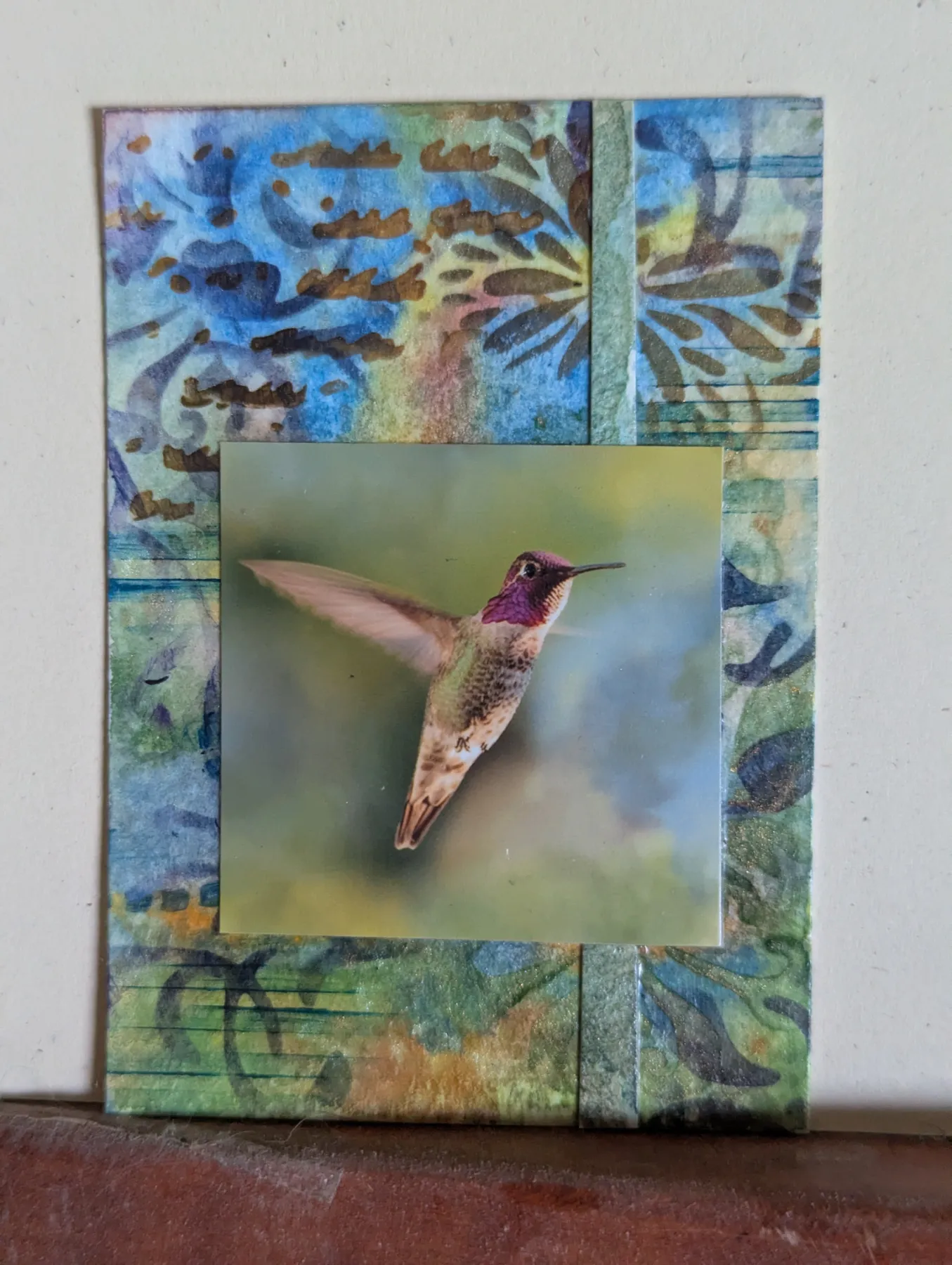 ACEO Original Hummingbird Mixed Media Watercolor Acrylic Photo aceo art card
