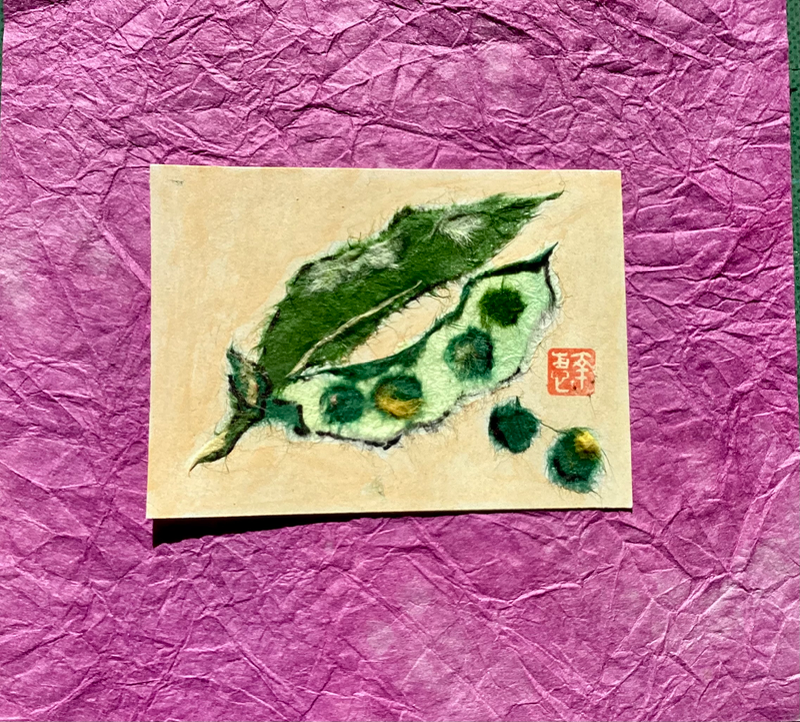 Japanese washi art - Peas in a pod. aceo art card