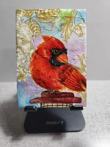 Cardinal Gouache and Mixed Media ACEO aceo art card