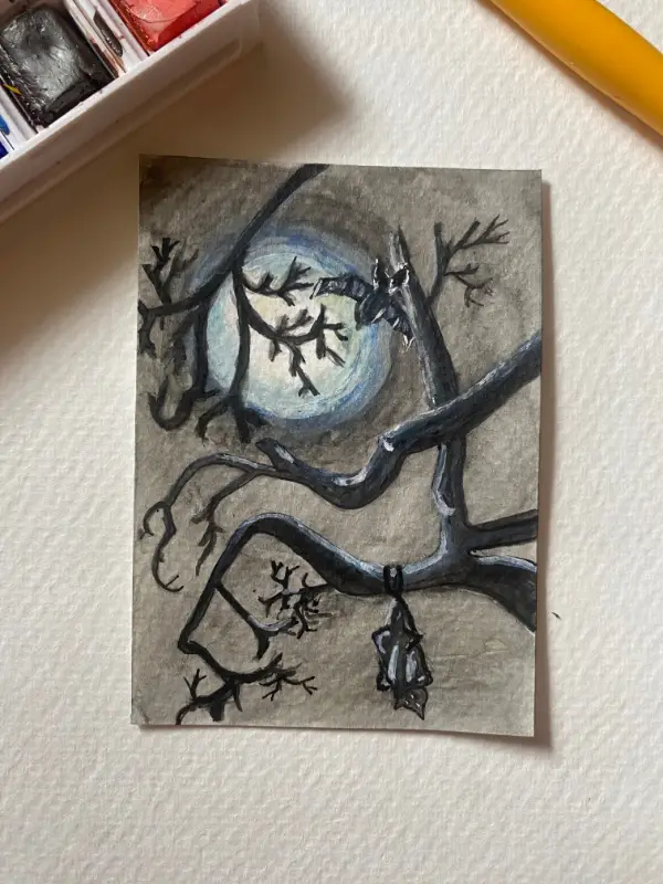 Bats and a Blue Moon aceo art card