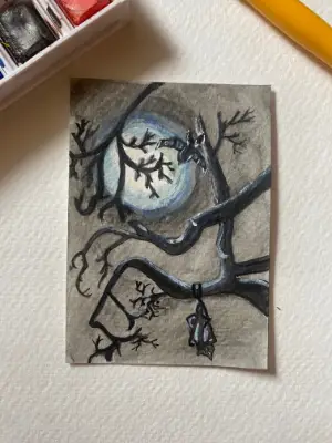 Bats and a Blue Moon aceo art card thumbnail 1