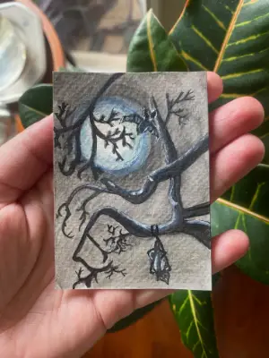 Bats and a Blue Moon aceo art card thumbnail 2