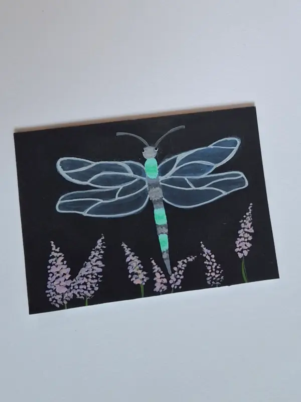 Dragonfly at night aceo art card