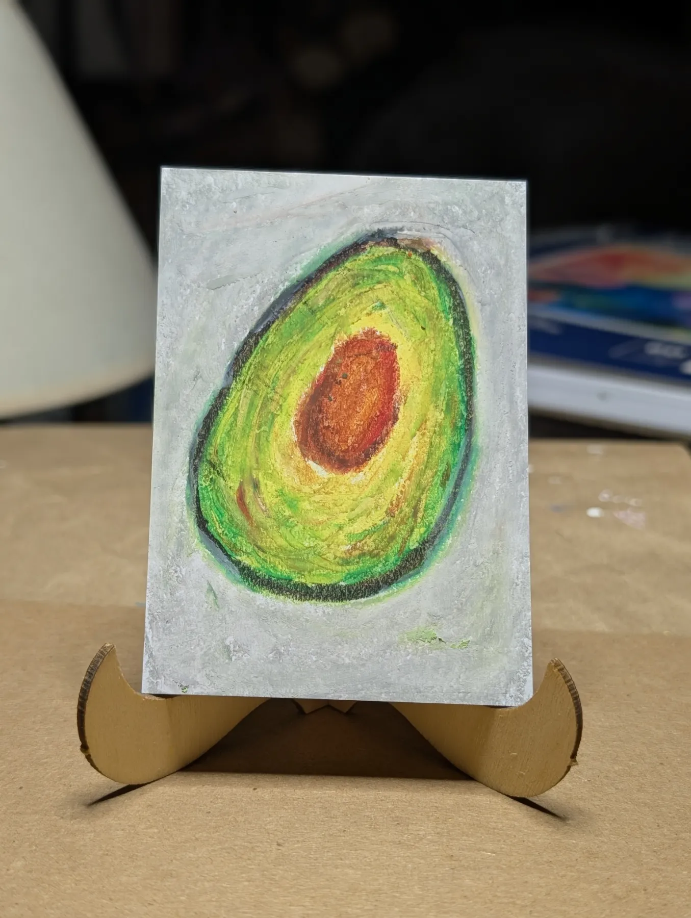 Oil pastel avocado aceo art card