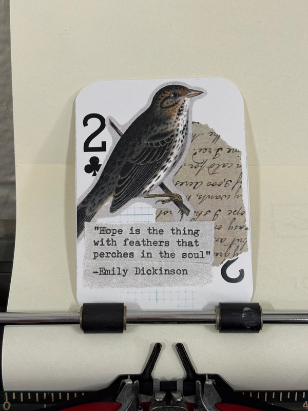 Bird Emily Dickinson hope quote collage print by Mazerzine aceo art card