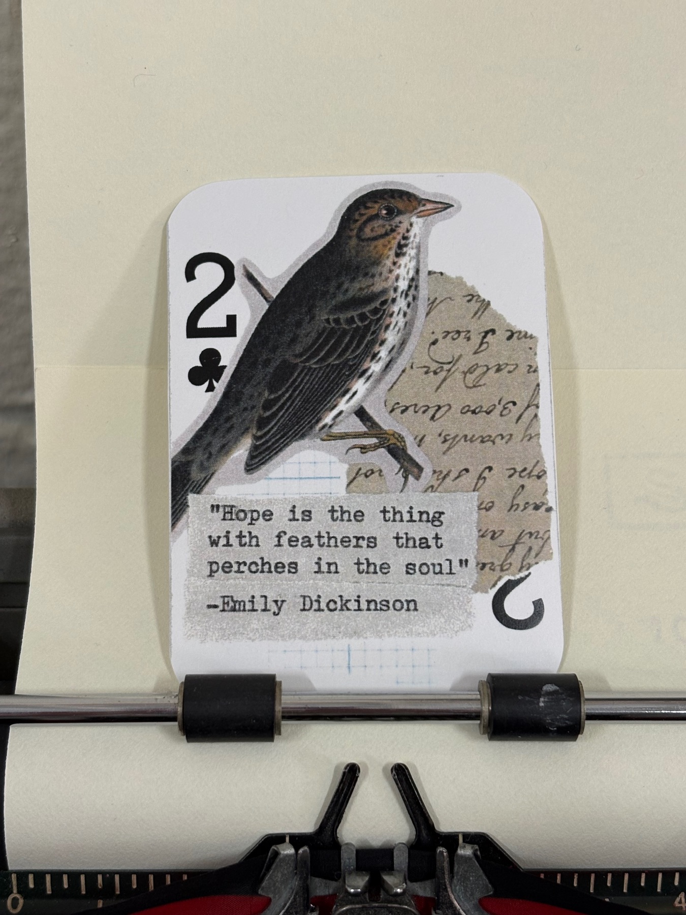 Bird Emily Dickinson hope quote collage print by Mazerzine aceo art card