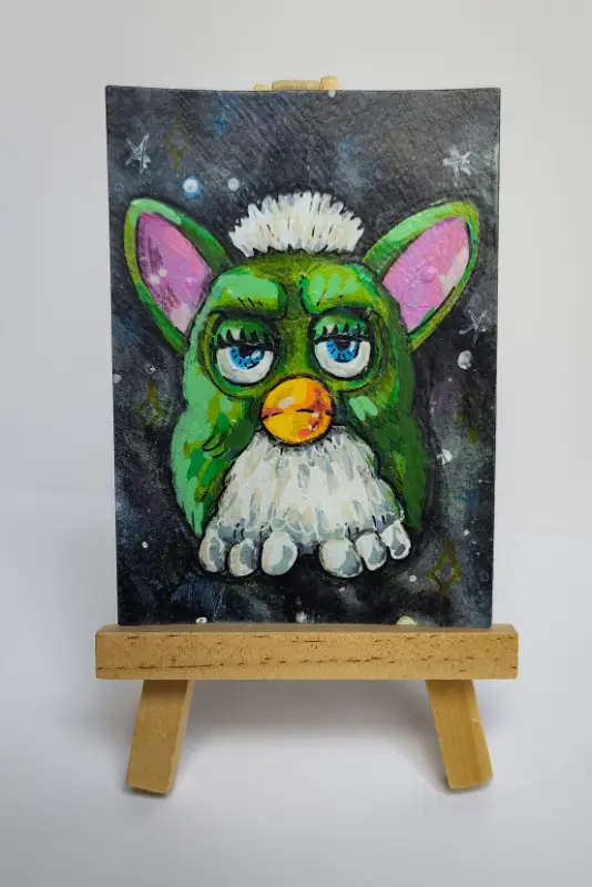 Green Furby aceo art card