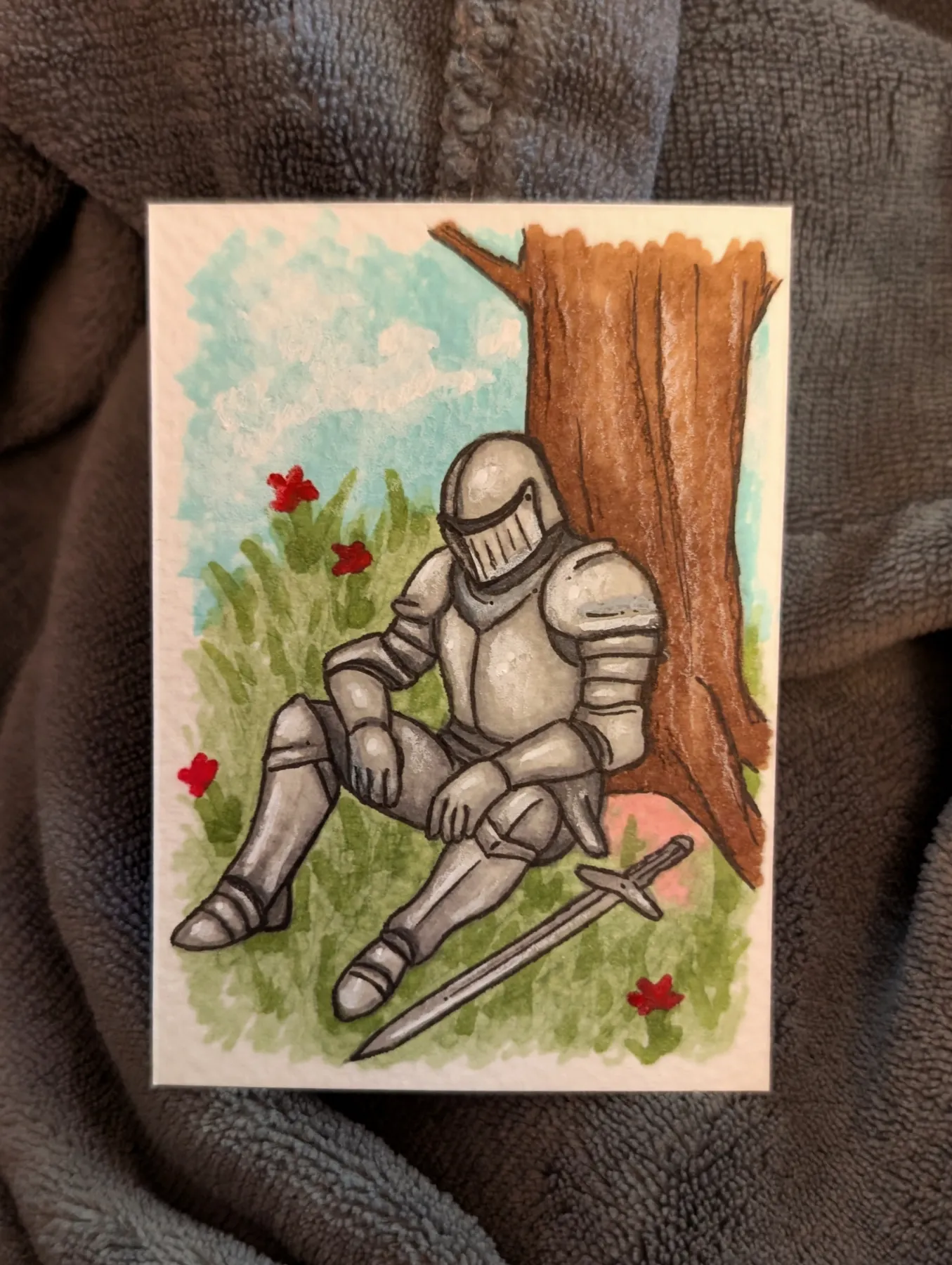 Contemplating life: medieval knight aceo art card