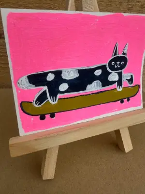 Skateboarding cat aceo art card thumbnail 2