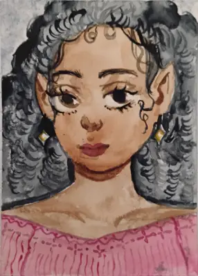 Elf in a pink blouse aceo art card thumbnail 3