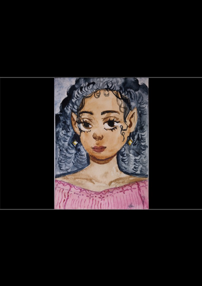 Elf in a pink blouse aceo art card