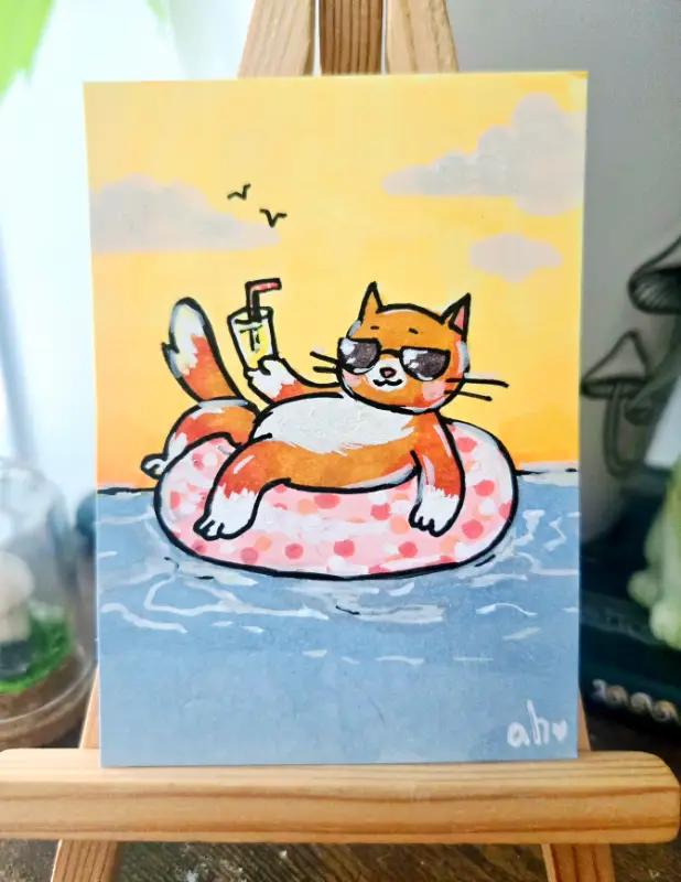 Living That Good Life, Cat Style - Original ACEO aceo art card