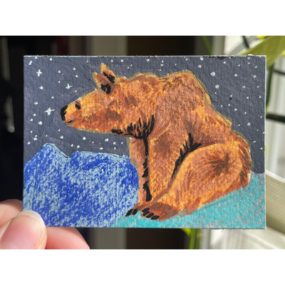 “Enjoying the view” Bear portrait by Norah Mae aceo art card thumbnail 2