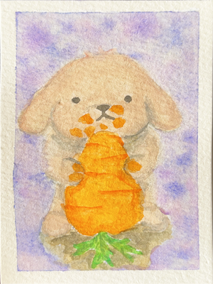 Gluttony S1: Carrot Golden Retriever Pup, Julie aceo art card thumbnail 1