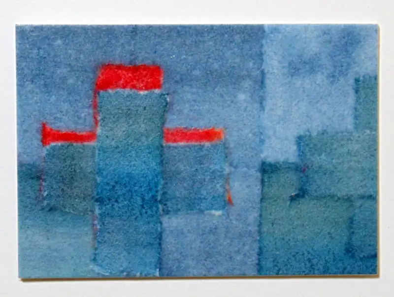 Red Cross Mixed Media washi collage watercolor original art ACEO aceo art card