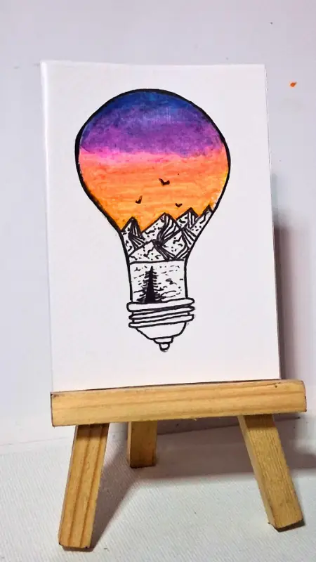 Colorpop Mountain Series #3 Lightbulb aceo art card