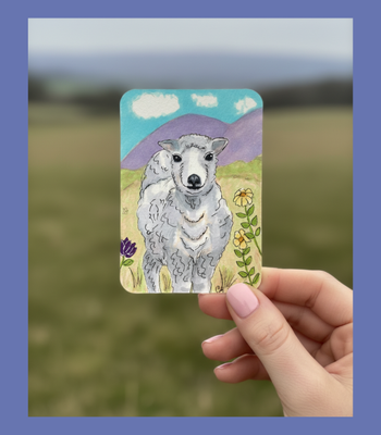 Sheep ACEO - Alcohol Ink on Watercolor Paper - English Sheep in Meadow aceo art card thumbnail 3