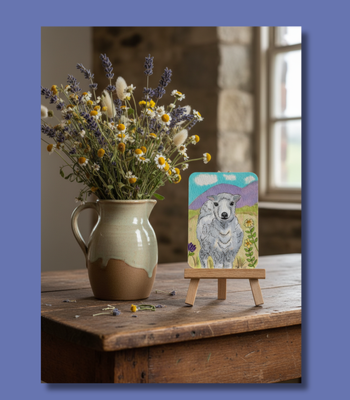 Sheep ACEO - Alcohol Ink on Watercolor Paper - English Sheep in Meadow aceo art card thumbnail 2