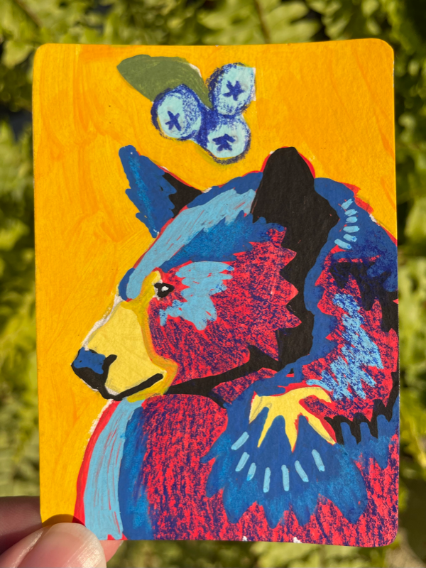 "Bear-y" - Black Bear & Blueberries aceo art card
