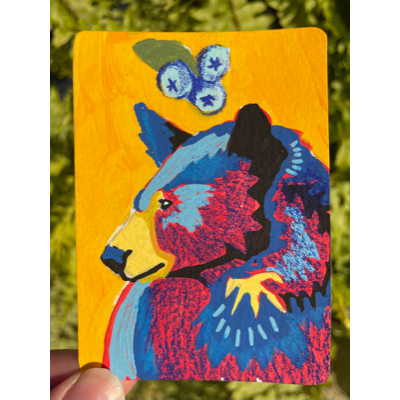 "Bear-y" - Black Bear & Blueberries aceo art card thumbnail 1