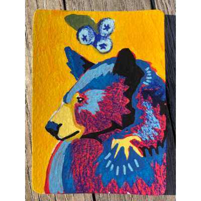 "Bear-y" - Black Bear & Blueberries aceo art card thumbnail 2