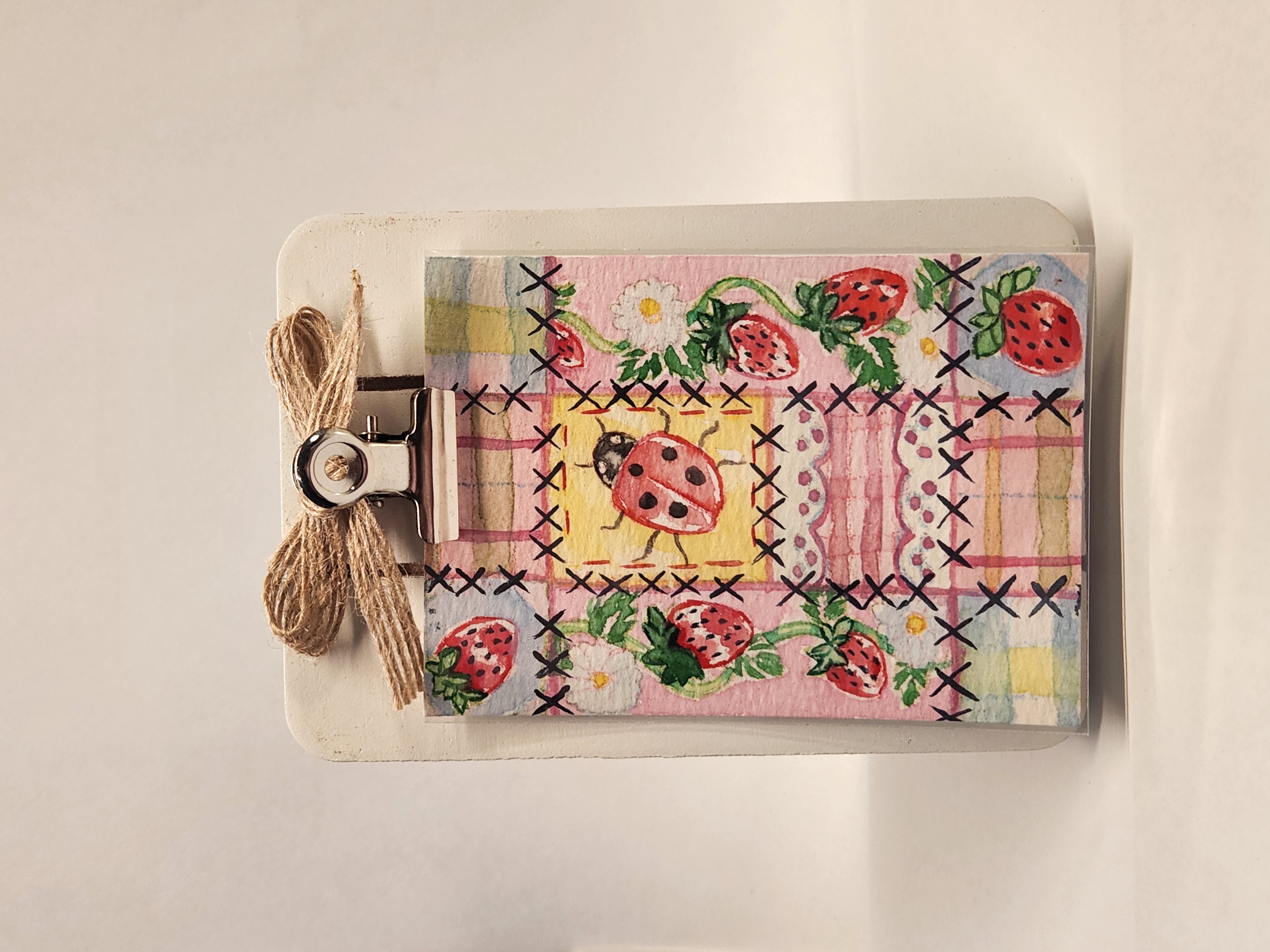 ACEO Original - "Strawberry quilt" - 2.5" x 3.5" Watercolor aceo art card