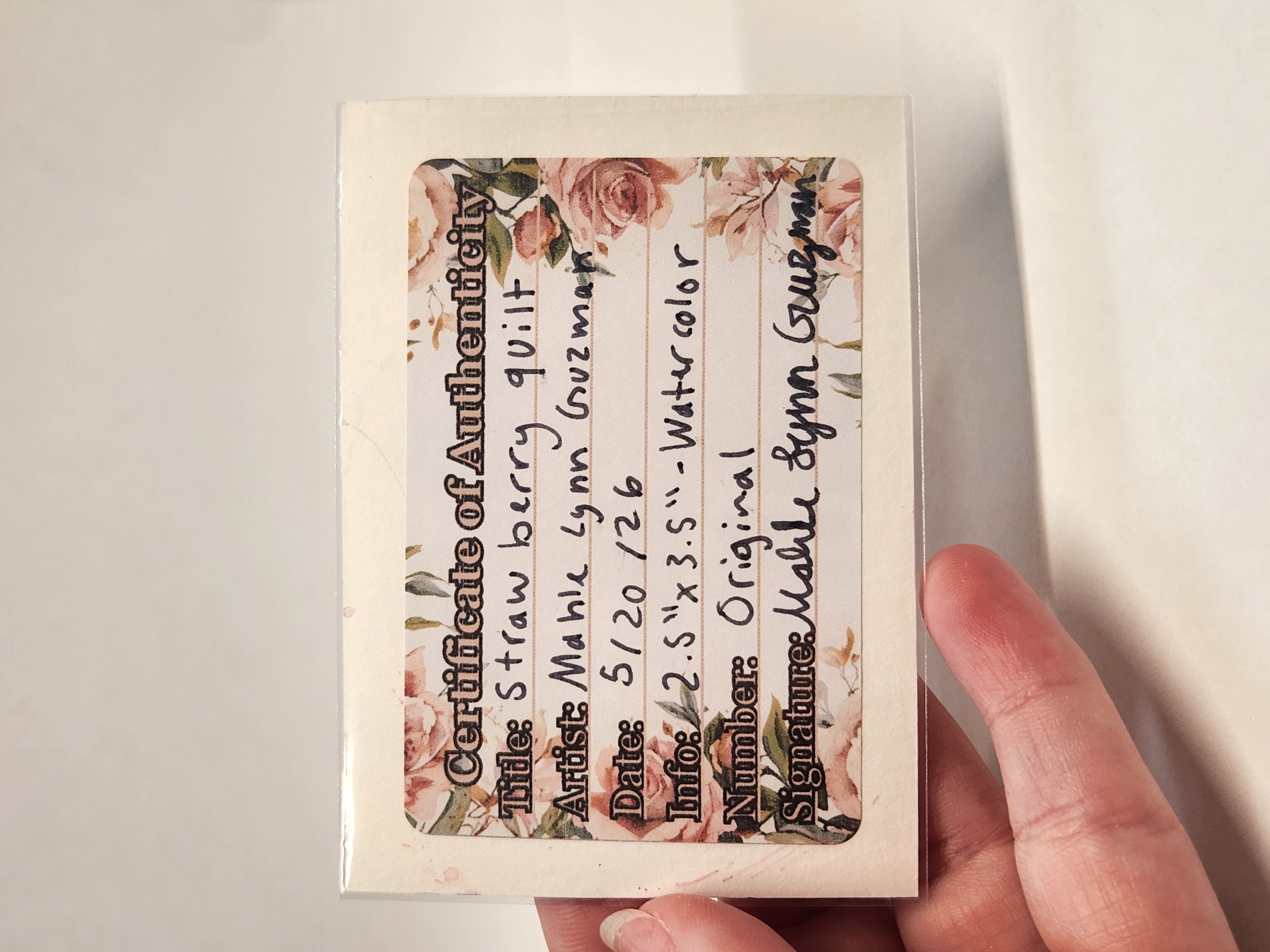 ACEO Original - "Strawberry quilt" - 2.5" x 3.5" Watercolor aceo art card thumbnail 2