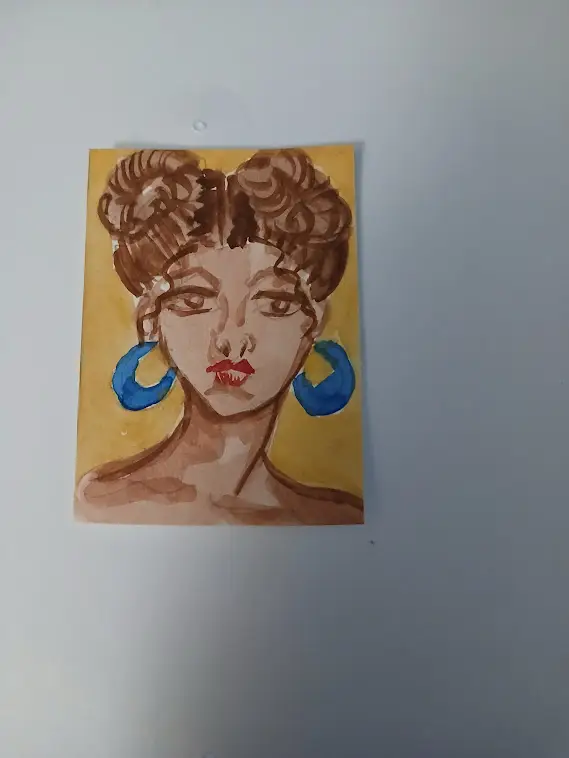 ACEO Art Original Abstract Painting Watercolor Gouache 2.5x3.5 Lady aceo art card