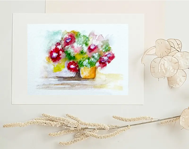 "From My Garden" ACEO Fine Art by Edie OOAK SRA original watercolor abstract flower garden vase aceo art card