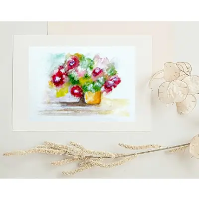 "From My Garden" ACEO Fine Art by Edie OOAK SRA original watercolor abstract flower garden vase aceo art card thumbnail 1